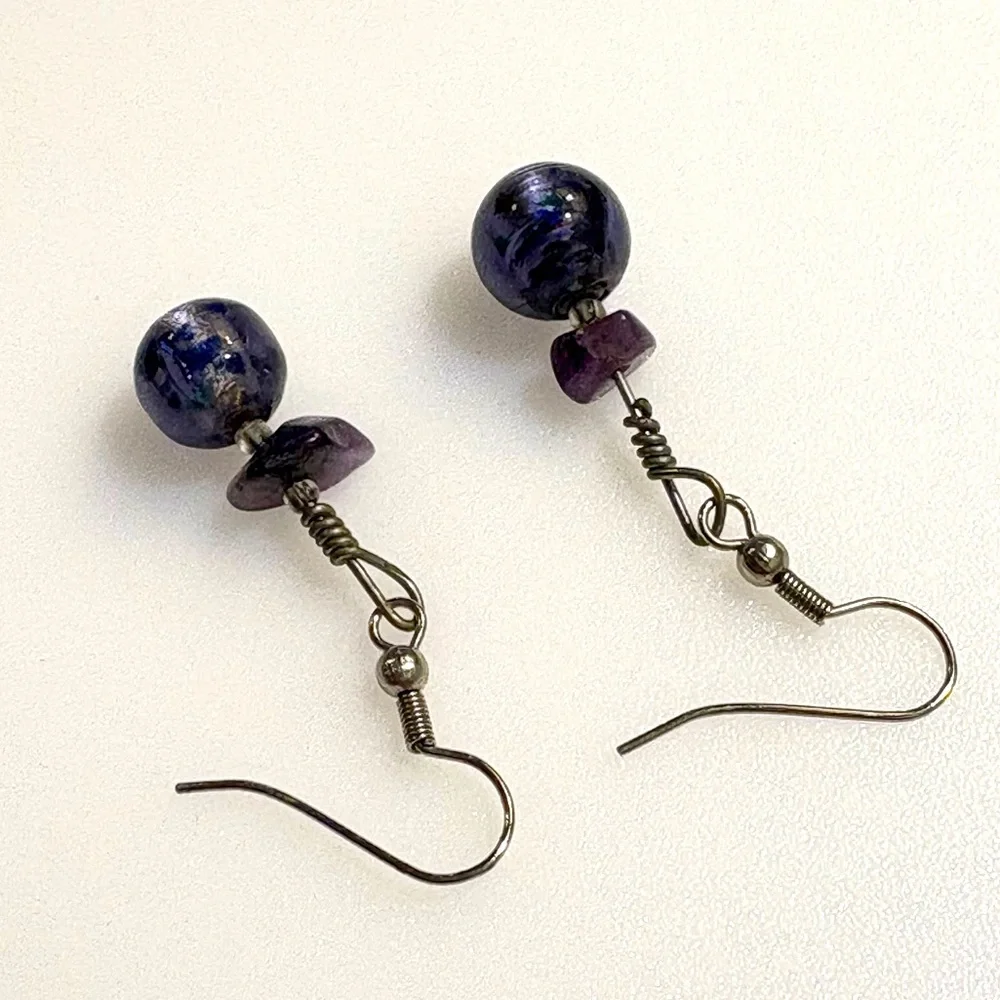 Artisan Amethyst Stone And Lavender Glass Crystal Drop Earrings